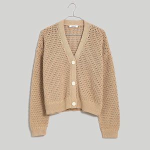 Open-stitch crop cardigan sweater